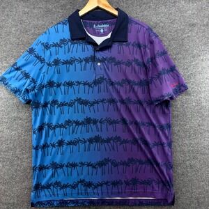 Chubbies Men's Large Palm Tree Print Golf Polo Shirt Blue Purple Fade